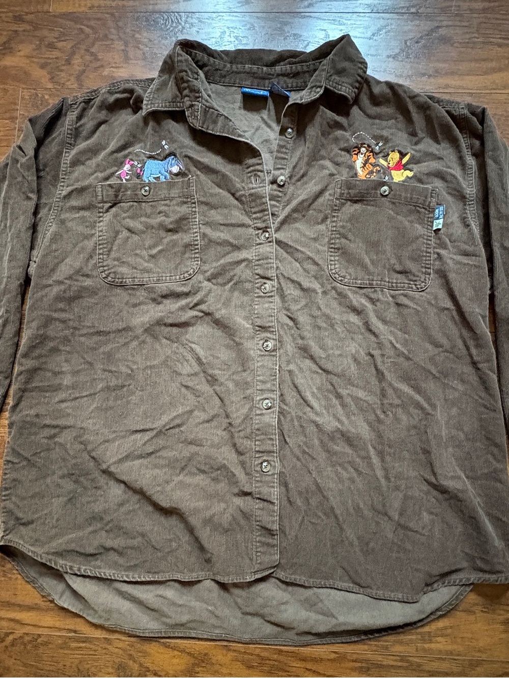 VINT Disney Corduroy Button-Down Shirt with Winnie the Pooh & Friends Embroidery